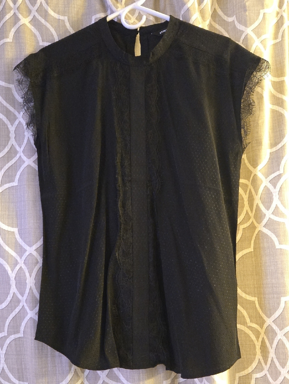 Black Express Lace-Trim Cap Sleeve Blouse